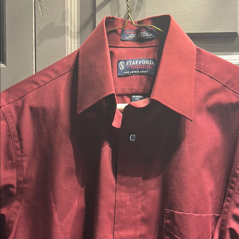 Stafford Burgundy Button-Up Shirt